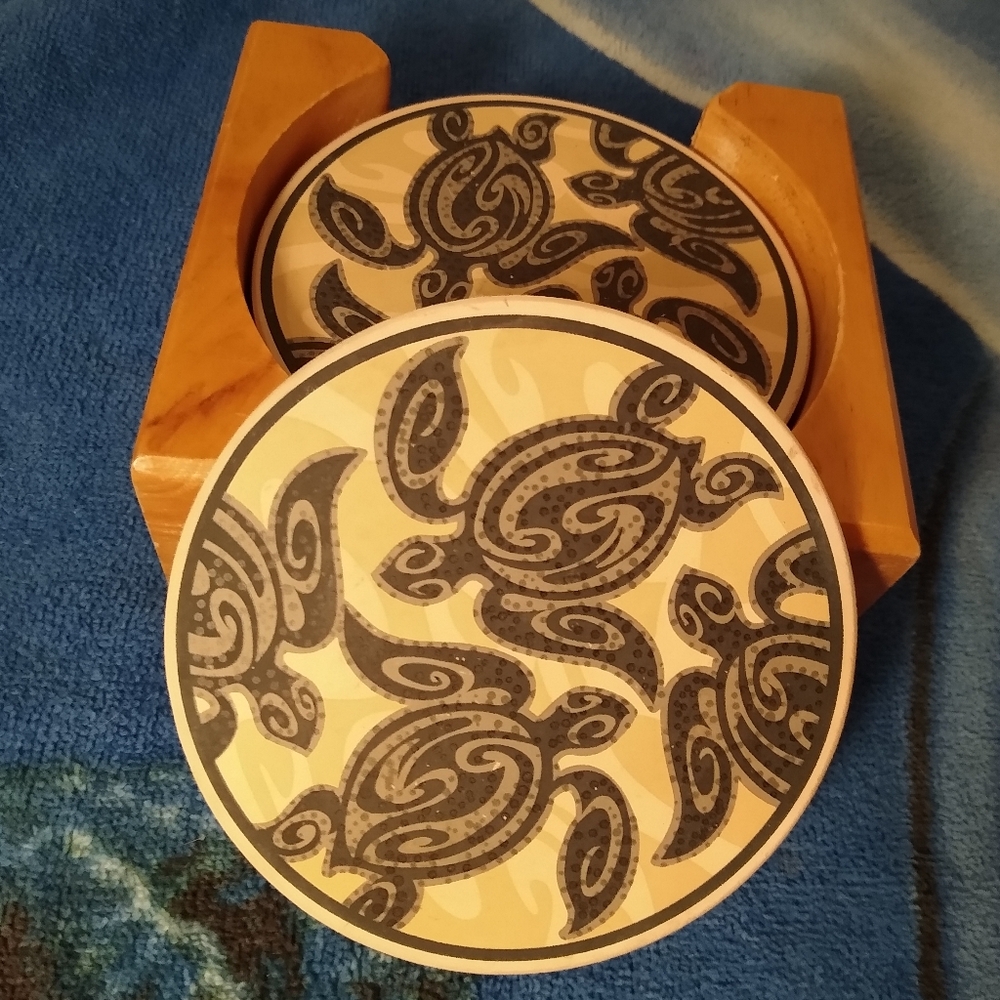 Set of 4 Hawaiian Sea Turtle Ceramic Coasters🌺🐢